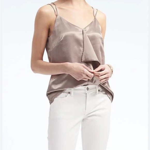 Banana Republic Heritage Cascading Ruffle Satin Cami Side Zip Champagne Sz 10 - Picture 1 of 11